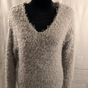 Knox Rose- Grey Fuzzy Sweater with Open Lace Back